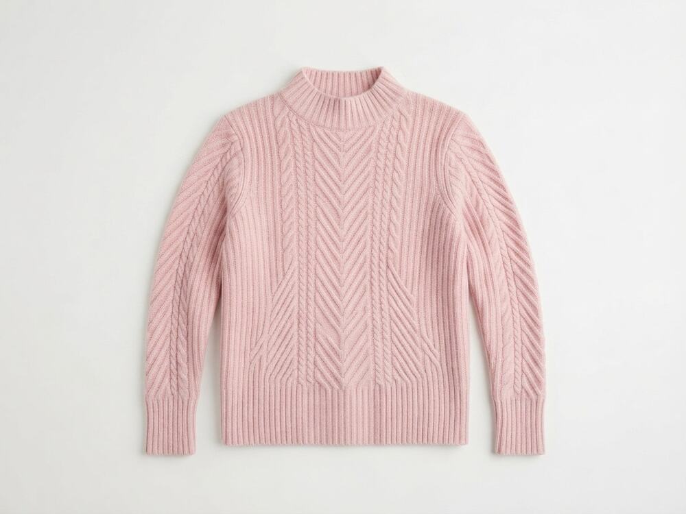 Haven Well Within S Cashmere Pale Pink Cable Knit Sweater Preppy High Neck